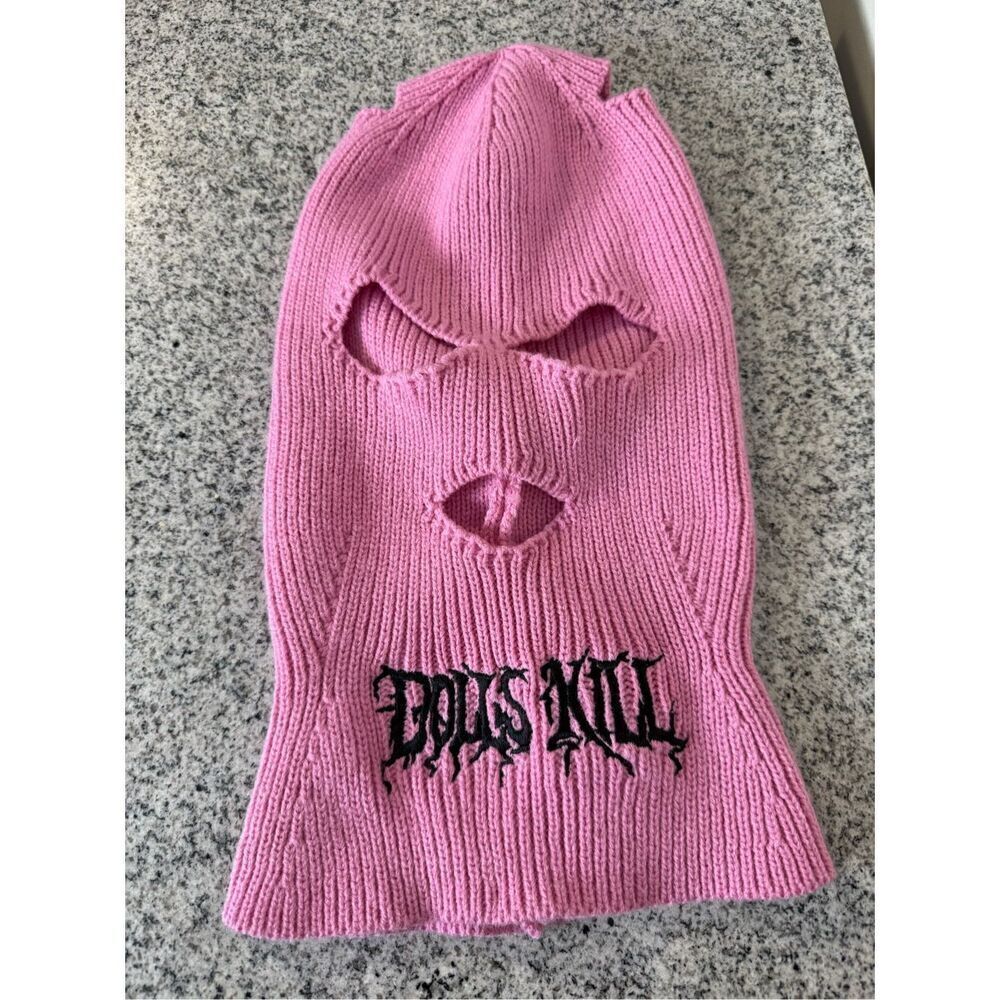Dolls Kill PINK DK LOGO SKI MASK Knit Balaclava